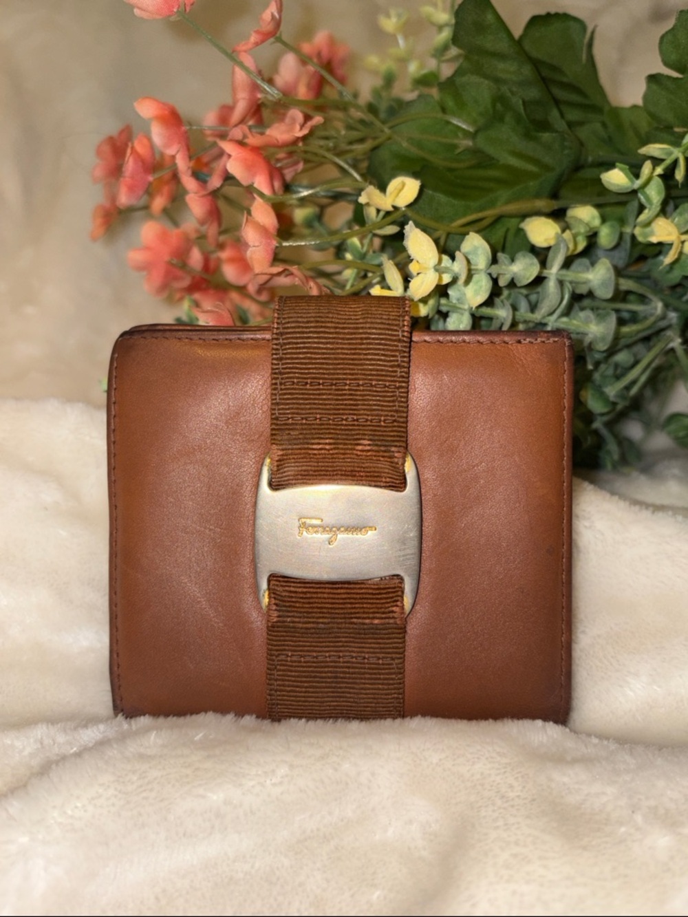 Vintage Salvatore Ferragamo Cognac Leather Trifold Wallet